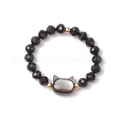 Natural Rainbow Moonstone and Natural Black Tourmaline Beaded Rings&nbsp;RJEW-TA00196