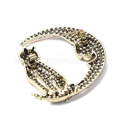 バックパックの服に使える合金ラインストーンキルトピン  猫とムーン  カラフル  54x49.5mm&nbsp;JEWB-L024-04AG