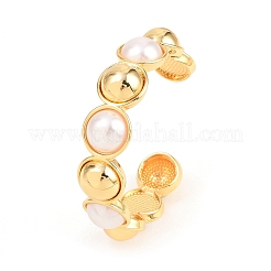 Half Round Brass and ABS Imitation Pearl Cuff Bangles for Women&nbsp;BJEW-T025-05G-01