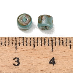 ピカソガラスシリンダーシードビーズ  丸い穴  ターコイズ  4~4.5x3.5~4mm  穴：1mm  約480個/袋&nbsp;GLAA-C044-01D