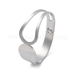 女性用304ステンレススチールヒンジ付きバングル  ステンレス鋼色  内径：2-3/8x1-7/8インチ（6.1x4.9cm）&nbsp;STAS-Z114-09P