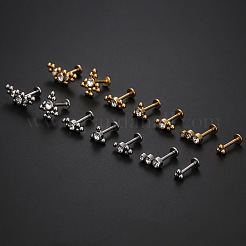ステンレススチール マイクロパヴェ クリアキュービックジルコニア スレッドレス ラブレット  ムーン  ステンレス鋼色  8mm  ピン：1.2mm&nbsp;WG26305-08