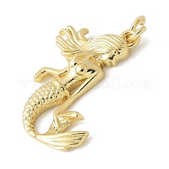 真鍮チャーム  人魚のチャーム  鉛フリー＆カドミウムフリー  長持ちメッキ  丸カン付き  18KGP本金メッキ  22x19x3mm&nbsp;KK-K298-42G