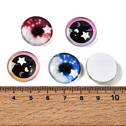 プリントされた透明ガラスカボション  目、星、月、ハート模様の半円形  ミックスカラー  20x5mm  約100個/袋&nbsp;GL-CBAA22A-17
