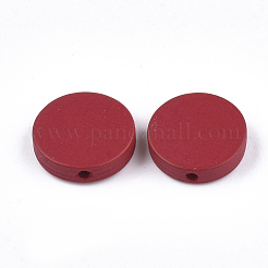 塗装天然木ビーズ  フラットラウンド  クリムゾン  15~15.5x4mm  穴：1.8mm&nbsp;WOOD-S049-02B-10