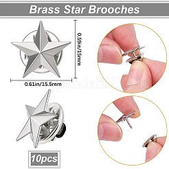 真鍮製の星型ブローチ10個  バックパック服用  プラチナ  15x15.5mm&nbsp;JEWB-BBC0001-06P