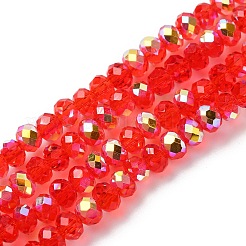 電気メッキ透明ガラスビーズ連売り  ロンデル  ABカラーメッキ  半分メッキ  多面カット  ミックスカラー  6x4mm  穴：1mm  約98~100個/連  16.93~18.39''（43~46.7センチメートル）&nbsp;EGLA-A046-01B-M