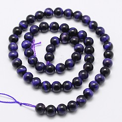 天然のパープルタイガーアイラウンドビーズ連売り  染め  ミッドナイトブルー  6mm  穴：1mm  約60~62個/連  15インチ&nbsp;G-M220-6mm-01