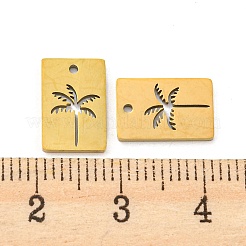 304ステンレススチールチャーム  レーザー切断  ココヤシの木  ゴールドカラー  長方形  11.8x8x1mm  穴：1mm&nbsp;STAS-H184-04C-G