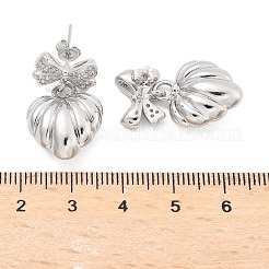 Bowknot Brass Micro Pave Clear Cubic Zirconia Dangle Stud Earrings for Women&nbsp;EJEW-U057-03P