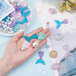 人魚をテーマにした花瓶詰め物  樹脂カボション含む  PVC プラスチック スパンコール/スパンコール & プラスチック パール ビーズ  ライトスカイブルー  10mm&nbsp;DIY-BC0006-22