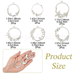 12 個 6 スタイル合金オープン バック ベゼル ペンダント  UVレジンDIY用  エポキシ樹脂  プレスジュエリー  オーシャンスタイル  ニッケルフリー  混合形状  銀  36~44x34~41mm  穴：3mm  2個/スタイル&nbsp;FIND-YW0007-36