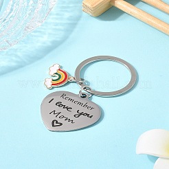 1Pc Mother's Day Gift 201 Stainless Steel Heart with Word Remember I Love You Mom Keychains&nbsp;KEYC-FS0001-11