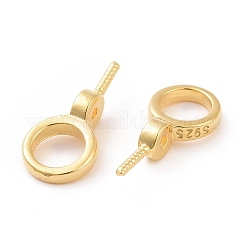 スターリングシルバー製スクリューアイペグベイル925個  リング  片穴ビーズ  18KGP本金メッキ  12x6x3mm  穴：4mm  ピン：0.7mm&nbsp;STER-D035-46G