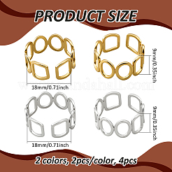 2 Colors 304 Stainless Steel Adjustable Cuff Rings for Women&nbsp;RJEW-HY0001-31B