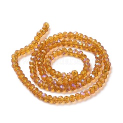 電気メッキガラスビーズセット  半分虹メッキ  多面カット  ロンデル  ゴールド  4x3mm  穴：0.4mm  約105~110個/連  38~39cm&nbsp;X1-EGLA-A034-T4mm-L01
