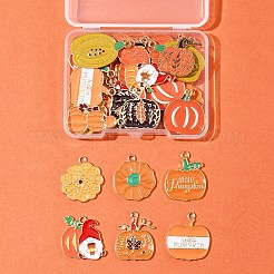 30個 15スタイル 感謝祭 ゴールデントーン 合金エナメルペンダント  カボチャ  ミックスカラー  17~27x14.5~22.5x1.5mm  穴：1.8~2mm  2個/スタイル&nbsp;ENAM-FS0002-02