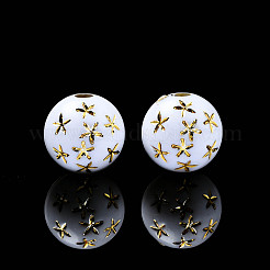 クラフトスタイルの不透明な白いアクリルビーズ  スターとラウンド  ゴールデンロッド  7.5~8mm  穴：1.8mm  約2000個/500g&nbsp;MACR-N012-11-B02