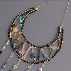Brass Wire Wrapped Natural Mixed Gemstone Chips Moon Suncatchers&nbsp;HJEW-D302-05