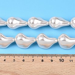 透明スプレー塗装ガラスビーズ連売り  ティアドロップナゲット  フローラルホワイト  23x16.5x13.5mm  穴：1.2mm  約18個/連  16.14~16.34インチ（41~41.5cm）&nbsp;GLAA-N001-38