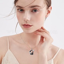 合金、ジェット、ラインストーン、エナメル、黒い月、猫の形をしたペンダントネックレス（女性用）  ガラスと  プラチナ  17.72インチ（45cm）&nbsp;WG3CB78-01