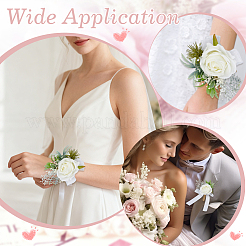 4Pcs Cloth & Plastic Imitation Flower Wrist Corsage & Boutonniere Sets&nbsp;AJEW-PH0008-28