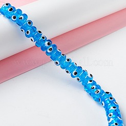 手作りのナザールボンジュウのランプワークビーズ  フラットラウンド  ドジャーブルー  9.5~10.5x5~5.5mm  穴：3.5~4mm  約30個/連  5.71~5.91インチ（14.5~15cm）&nbsp;LS-LAMP-F021-01G