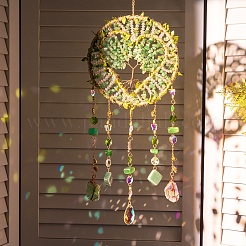 Heart Natural Gemstone Chips Hanging Suncatchers&nbsp;RN-CBA387D-04G-02