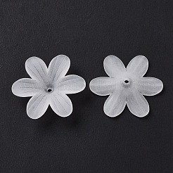 6枚の花弁透明アクリルビーズキャップ  艶消し  花  ホワイトスモーク  25.5x23x5.5mm  穴：1.6mm&nbsp;X-OACR-A017-14