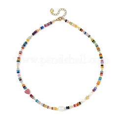 Rondelle Dyed Natural White Jade & Heart Rhodonite & Pearl Beaded Necklaces for Women&nbsp;NJEW-JN06700