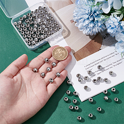 304ステンレススチールビーズ  ラウンド  ステンレス鋼色  8mm  穴：3mm  100個/箱&nbsp;STAS-UN0016-38P