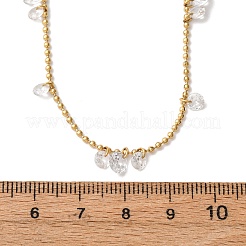 304ステンレススチールボールチェーン、カラフルなキュービックジルコニアフラットラウンドタッセルネックレス（女性用）  ゴールドカラー  透明  16.14インチ（41cm）&nbsp;NJEW-A051-03G-02