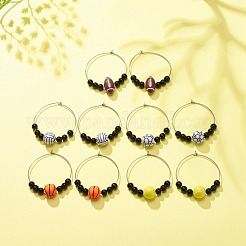 Sport Theme Acrylic Round Beaded Hoop Earrings&nbsp;EJEW-JE04977