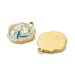 304ステンレススチールエナメルペンダント  花  イオンプレーティング（ip）  18KGP本金メッキ  ミックスカラー  22x19x2.5mm  穴：1.8mm&nbsp;STAS-K306-37G