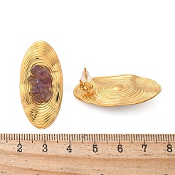 楕円形のステンレススチールスタッドピアス  18KGP本金メッキ  天然アメジストと  36x18mm&nbsp;EJEW-D303-01G-03