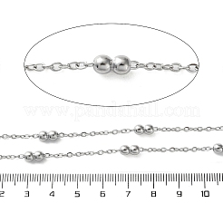 ビーズ付き304ステンレススチールアズキチェーン  ハンダ付け  スプールで  ステンレス鋼色  3x2.5x0.5mm&nbsp;CHS-F020-10P