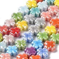 手作り陶器ビーズ連売り  光沢釉の磁器  クローバー  ミックスカラー  11.5x11.5x5.5mm  穴：2.3mm  約26個/連  11.61''（29.5センチメートル）&nbsp;X-PORC-Z001-01