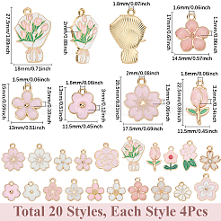 80個20スタイルライトゴールドメッキアロイエナメルペンダント  花  ピンク  13~27.5x11~17.5x1.5~4mm  穴：1.6~2mm  4個/スタイル&nbsp;ENAM-SC0005-95