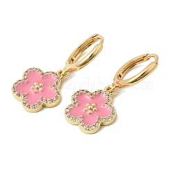 Brass Micro Pave Clear Cubic Zirconia Enamel Hoop Dangle Earrings&nbsp;EJEW-G471-07G