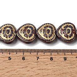 塗装ガラスビーズ連売り  ゴールドライン入り  ハート＆フラワー  ミックスカラー  15~15.5x16x7~7.5mm  穴：1.1mm  約25個/連  14.37''（36.5センチメートル）&nbsp;GLAA-Z021-14