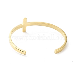 304ステンレススチール製カフバングル  ゴールドカラー  クロス  内径：2-3/8インチ（6cm）&nbsp;BJEW-G685-01D