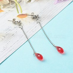 304ステンレススチールスタッドピアス  アメリカンピアス  クリスタルガラスビーズ付きチェーン  ステンレス鋼色  68x1.5mm  ピン：0.8mm&nbsp;EJEW-JE04551