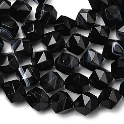 天然の黒縞瑪瑙/縞瑪瑙ビーズ連売り  スターカットラウンドビーズ  多面カット  染め＆加熱  9~10x9~10x9~10mm  穴：1~1.4mm  約38~40個/連  14.88''（15.08''センチメートル）&nbsp;G-Z119-A03-03