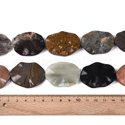 天然石ビーズ連売り  葉  37~41x30~35x5.5~8.5mm  穴：1~1.8mm  約9~10個/連  14.57~16.14''（37~41センチメートル）&nbsp;G-T143-21C-1