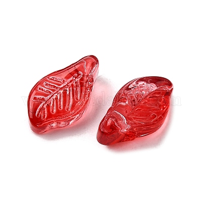 ガラスビーズ  葉  ファイヤーブリック  12x6.5x5mm  穴：0.8mm&nbsp;GLAA-D303-08C-1
