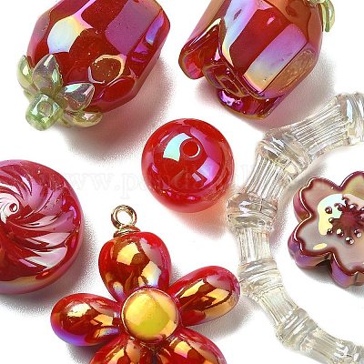 アクリルビーズ  混合図形  レッド  8~51x8~51x6~27.5mm  穴：1.8~3.8mm&nbsp;OACR-YW0001-70H-1