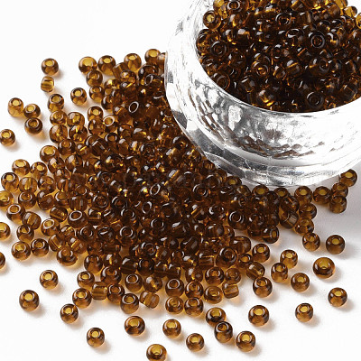ガラスシードビーズ  トランスペアレント  ラウンド  ブラウン  8/0  3mm  穴：1mm  約10000ビーズ/ポンド&nbsp;SEED-A004-3mm-13-1