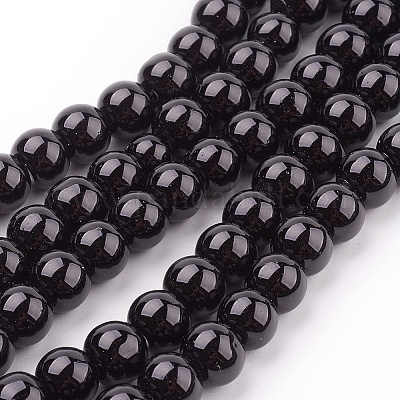 ガラスパールビーズ連売り  パールカラーの  ラウンド  ブラック  8mm  穴：1mm  約100個/連  30.71インチ（78cm）。&nbsp;X-HY-8D-B20-1-1