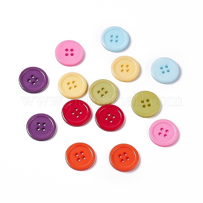 樹脂ボタン  染め  フラットラウンド  ミックスカラー  20x3mm  穴：2mm  195個/袋&nbsp;RESI-D030-20mm-M-1