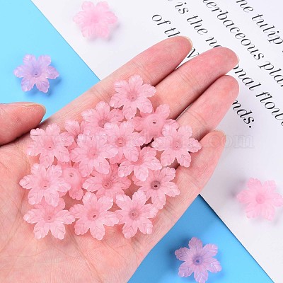 透明なアクリルビーズ  艶消し  花  ショッキングピンク  21x19x5.5mm  穴：1.6mm  約930個/500g&nbsp;MACR-S373-117-D12-1